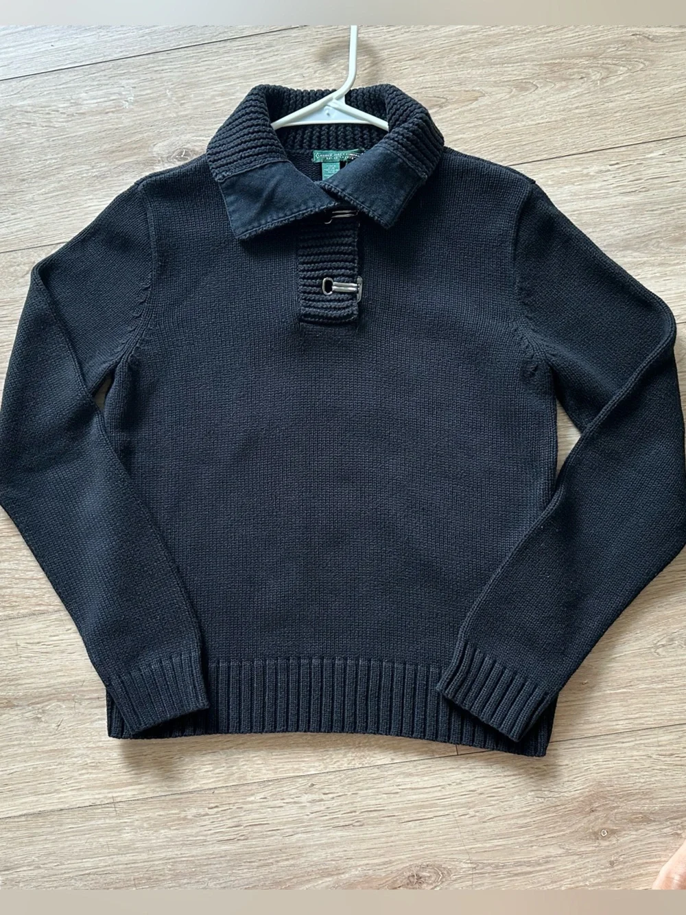 Lauren Ralph Lauren Black Crewneck Toggle Pullover Sweater W/ Clasps Preppy